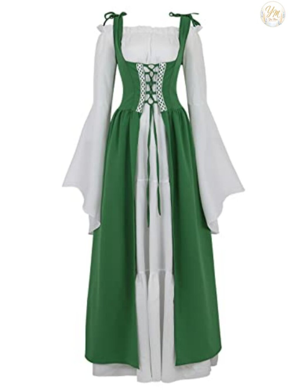 Womens Renaissance Dress Costume with Bell Sleeves and Lace Up Front